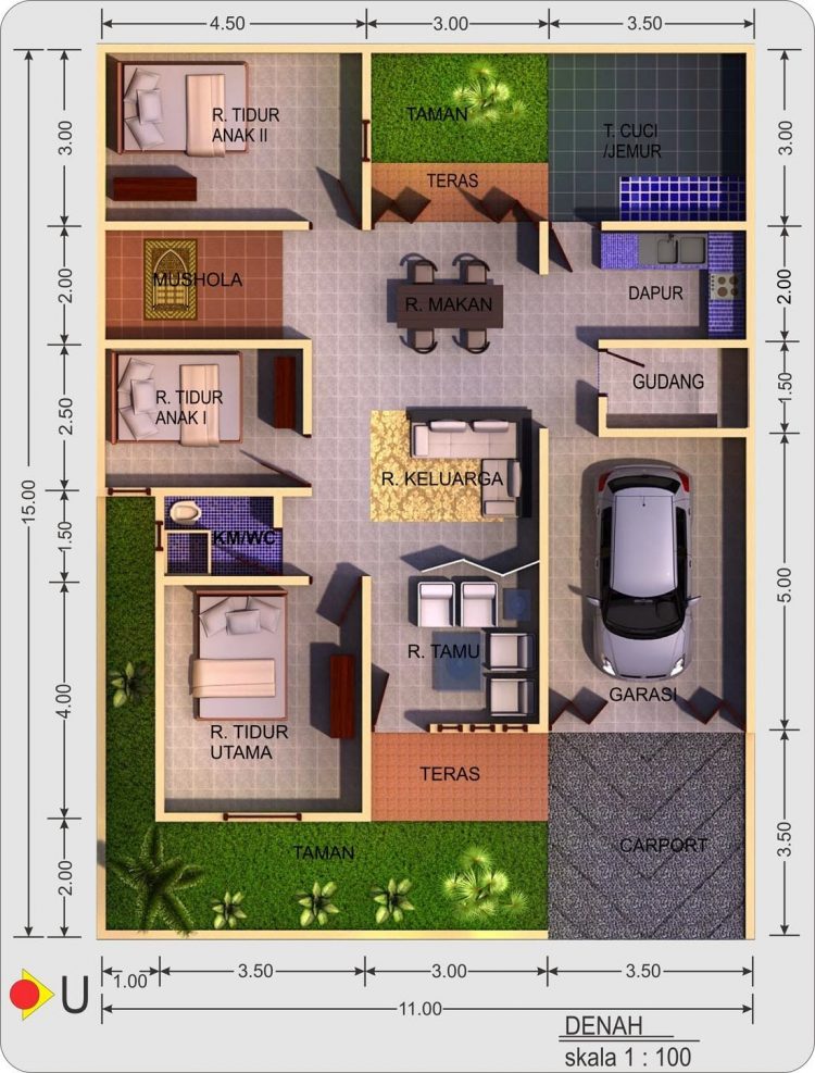 30+ Denah Rumah Minimalis 3 Kamar Tidur, Desain 1 Lantai