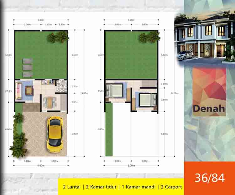 30 Denah Rumah Type 36 Desain Minimalis 1 2 Lantai