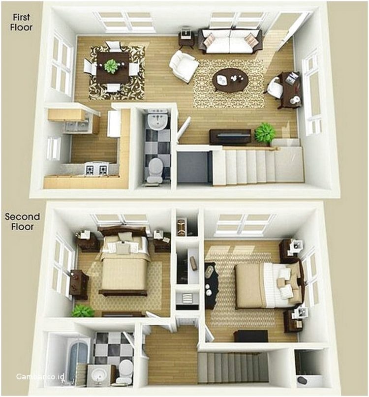 denah rumah type 36 minimalis 2 lantai