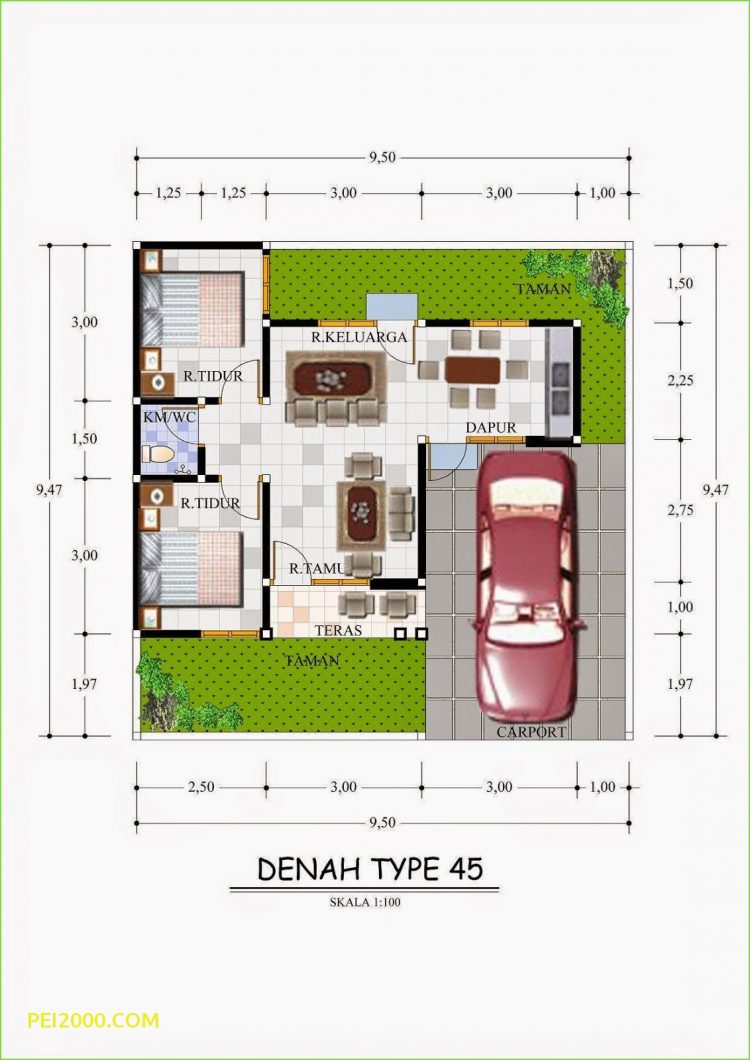 √ 30+ Denah Rumah Minimalis Type 45 (DESAIN SEDERHANA)