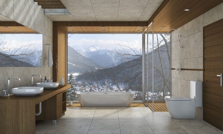 kamar mandi minimalis dengan batu alam