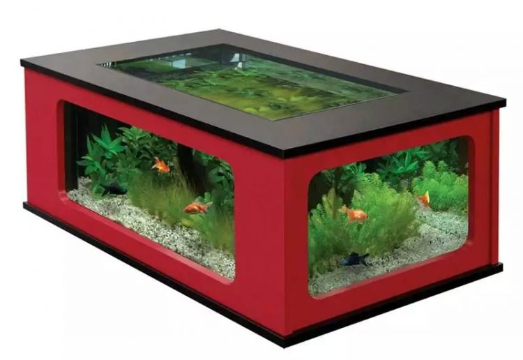 meja aquarium minimalis dari kayu